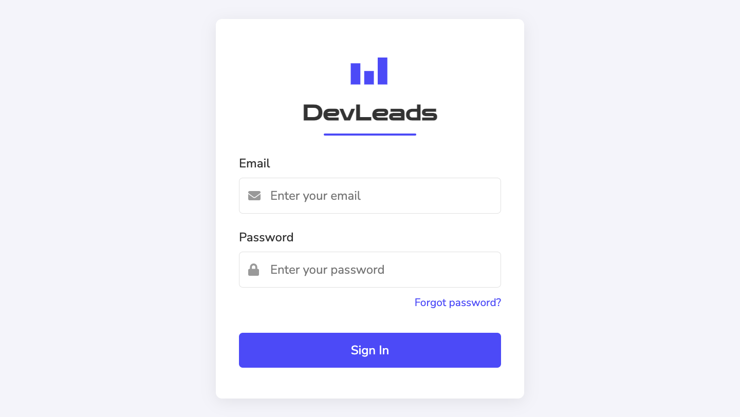 DevLeads Login Interface